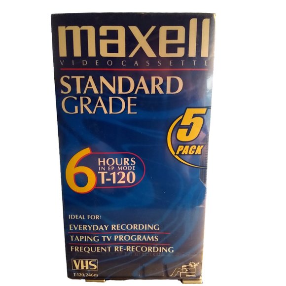 Lot of 5 Maxell T-120 Standard Grade 6 Hour Blank VHS VCR Video Tapes NEW Sealed - Picture 1 of 7